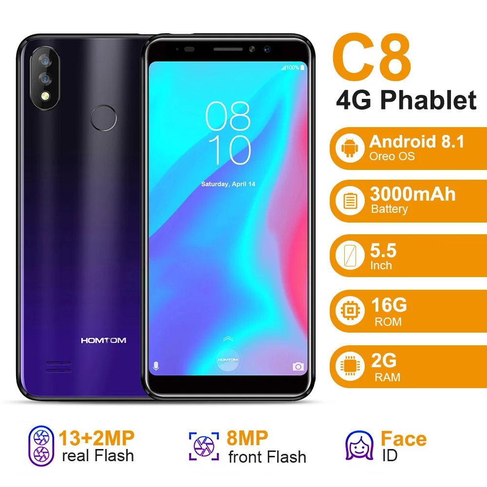HOMTOM C8 4G смартфон 5 дюймов Android 8 1 MTK6739 четырехъядерный 3 ГГц 2 Гб ОЗУ 16 ПЗУ 13 0 МП Мп