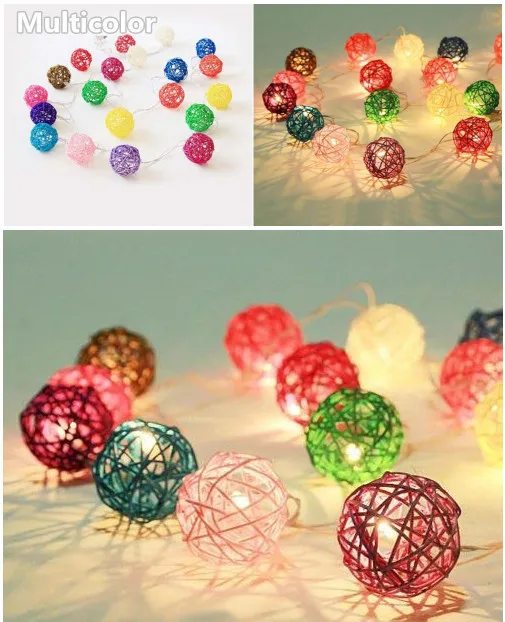 Multicolor 20 шт./компл., цвет: черный, серый, белый, Микс ручной работы ротанга шарики гирлянды Фея вечерние гирлянда Патио Декор ночника - Цвет: Multicolor