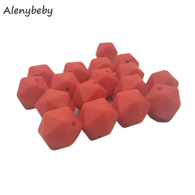 Scralet red 50pc 17mm Silicone Teether Beads Safe Icosahedron Shaped Candy Mix Color Teething Silicone Bead Toy BPA Free DIY Necklace Making - Цвет: Scralet red