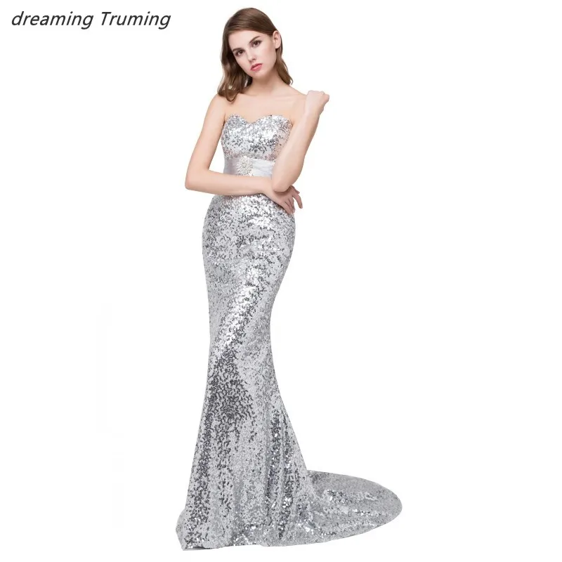 Серебристые расшитые блестками платья 2019 года недорогие подружки невесты до 50