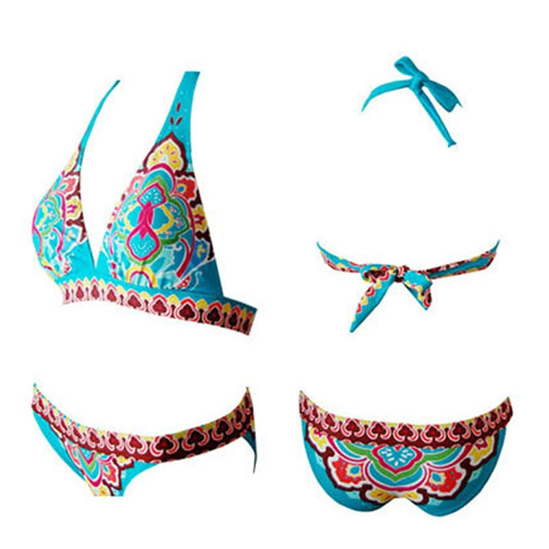 В этническом стиле Цветочный принт Для женщин бикини сексуальный купальник пуш