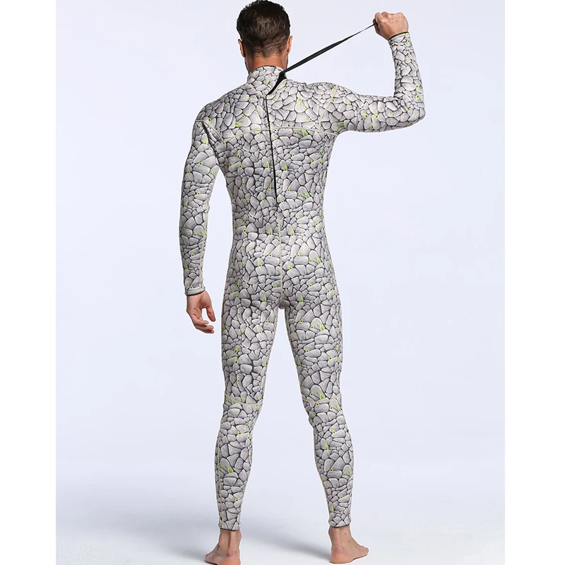 Мужской длинный костюм для дайвинга толстый Камуфляжный с молнией сзади 3 мм