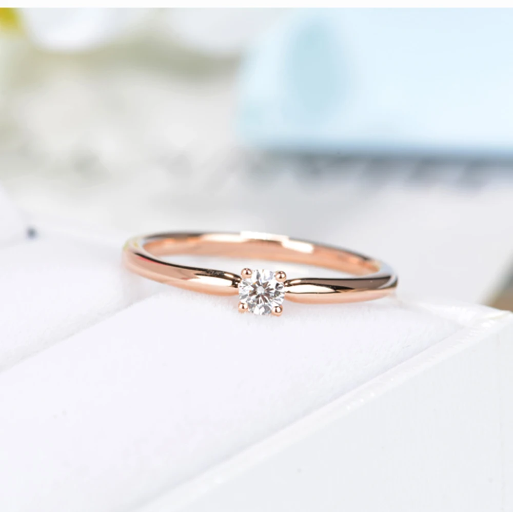 AULEEZE Solitaire настоящий бриллиант обручение кольцо Solid 18 К желтого золота ювелирные изделия 0.12ct круглая форма натуральный кольца с бриллиантами для женщин