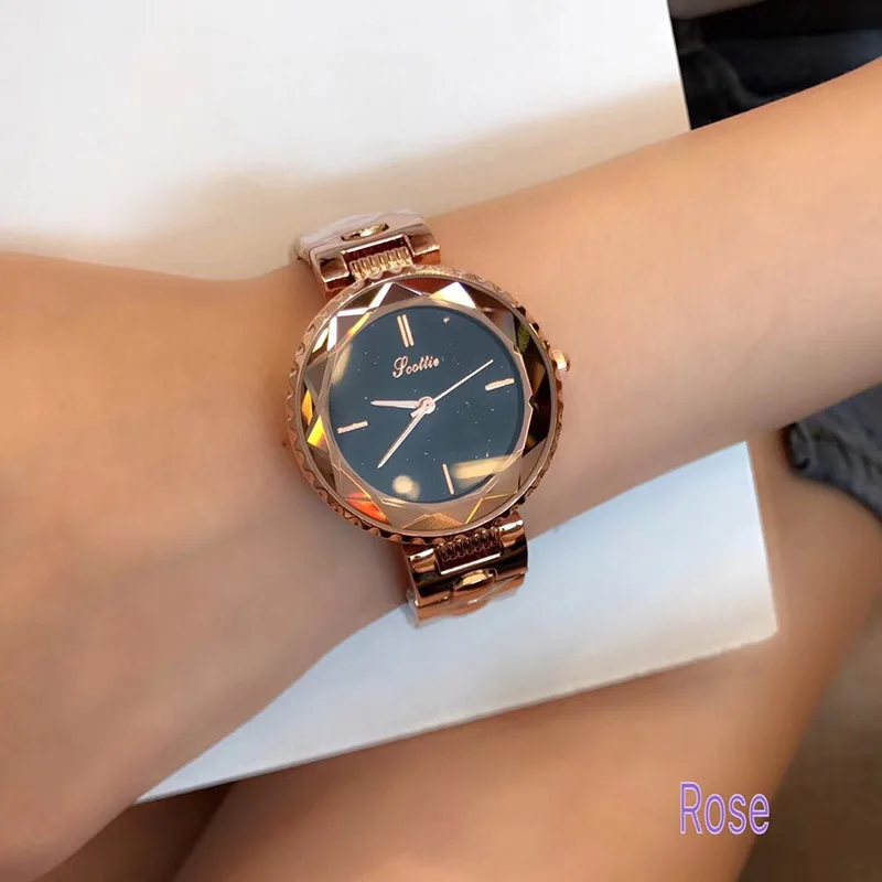 rose gold black Роскошные брендовые синие ЖЕНСКИЕ НАРЯДНЫЕ часы, женские кварцевые часы из нержавеющей стали, повседневные часы с фиолетовым браслетом, блестящие наручные часы Reloj Mujer - Цвет: rose gold black