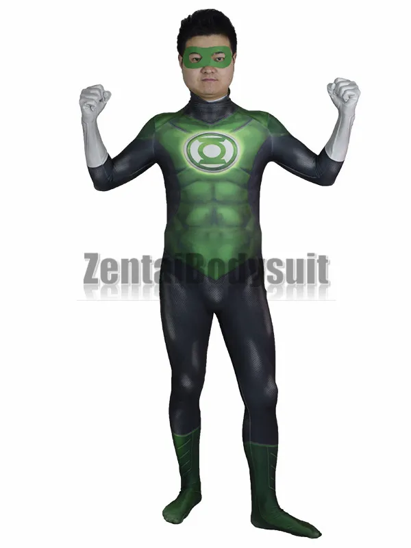 

3D Movie Green Lantern Costume Cosplay Suit Muscle shade Spandex lantern Superhero Costume Male halloween Bodysuit costume