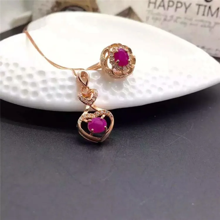 

KJJEAXCMY boutique jewels S925 sterling silver set with natural ruby pendant + necklace + ring set