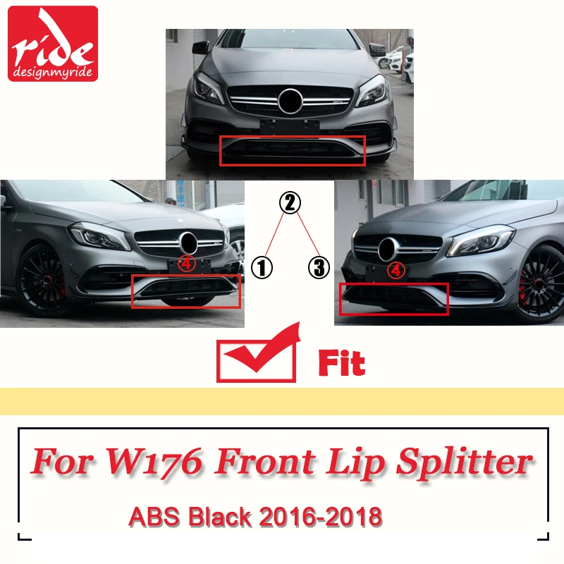 Для Mercedes A W176 Sports передний бампер сплиттеры Canards плавники Brows Aero ABS Глянец черный A45