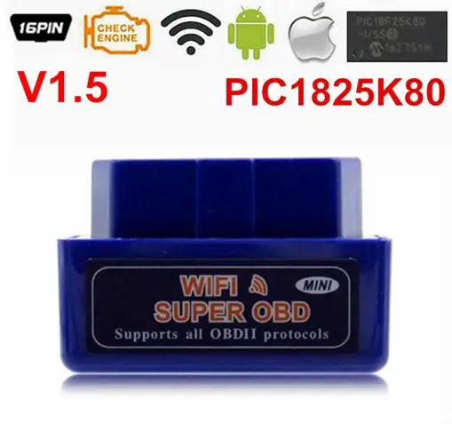 Super OBD WIFI Blue Новое поступление ELM327 wifi V1.5 OBD2 автоматический считыватель кодов Wi-Fi соединение ELM327 поддерживает iOS Телефон PIC18F25K8 OBD2 диагностический сканер - Цвет: Super OBD WIFI Blue