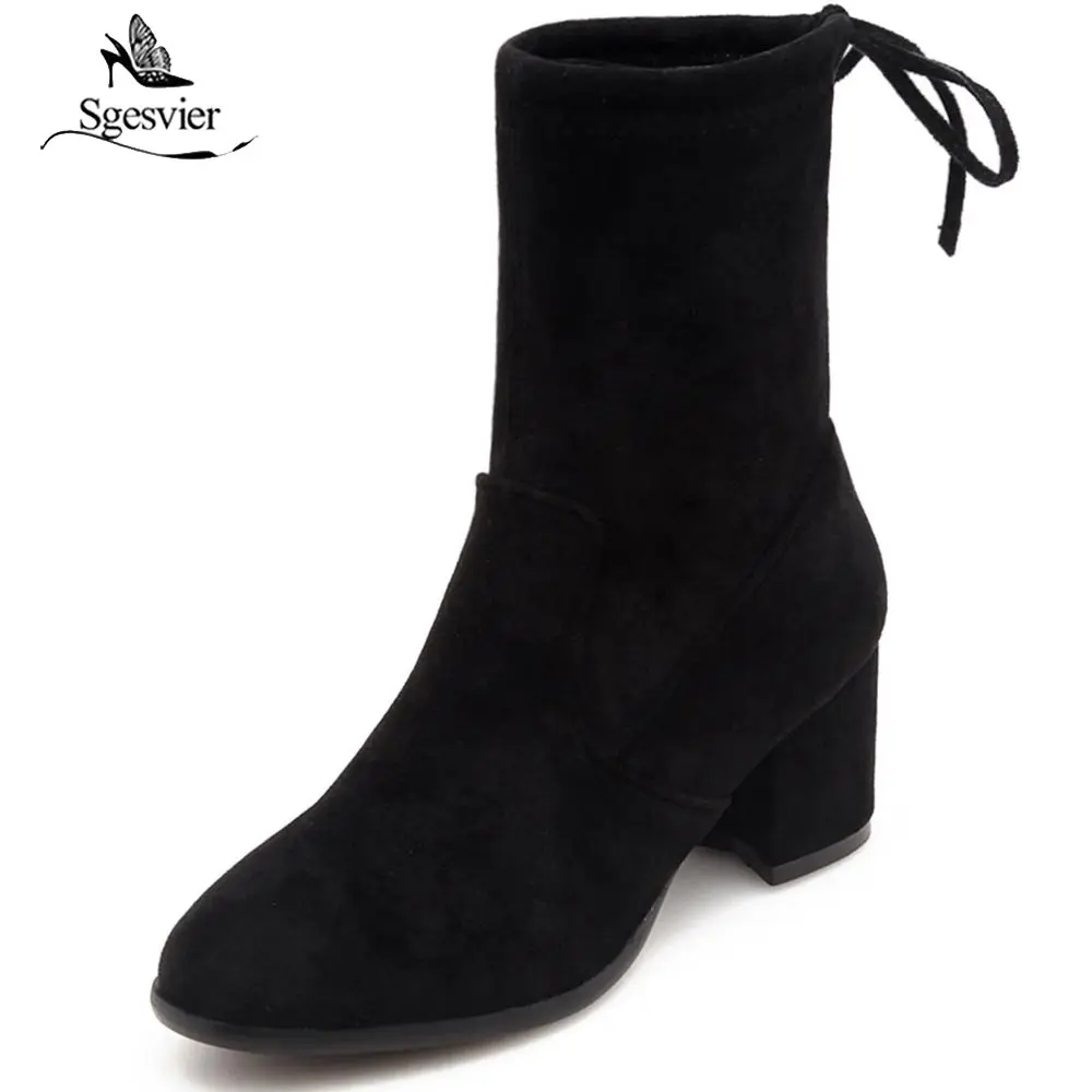 Sgesvier Fashion Ankle Boots Round Toe Thick High Heel Zipper Solid Color 2018 Sexy Women Bowtie Casual Shoes OX524 | Обувь