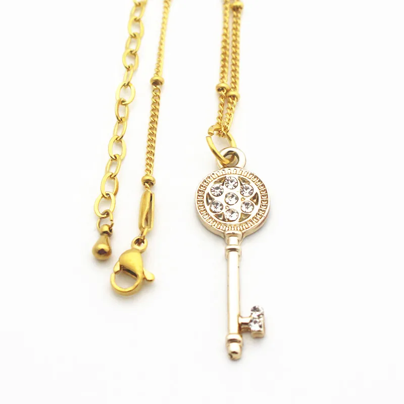 Новинка 1 шт./лот ожерелье из золотистого сплава с хрустальным ключом Длинные