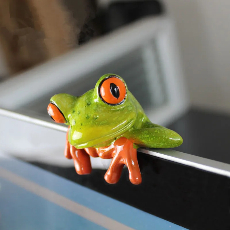 2pcs/set Funny Frog Statue 3D Computer Sticker Cute Figurine Ornament Animal Resin Craft Home Decor | Дом и сад