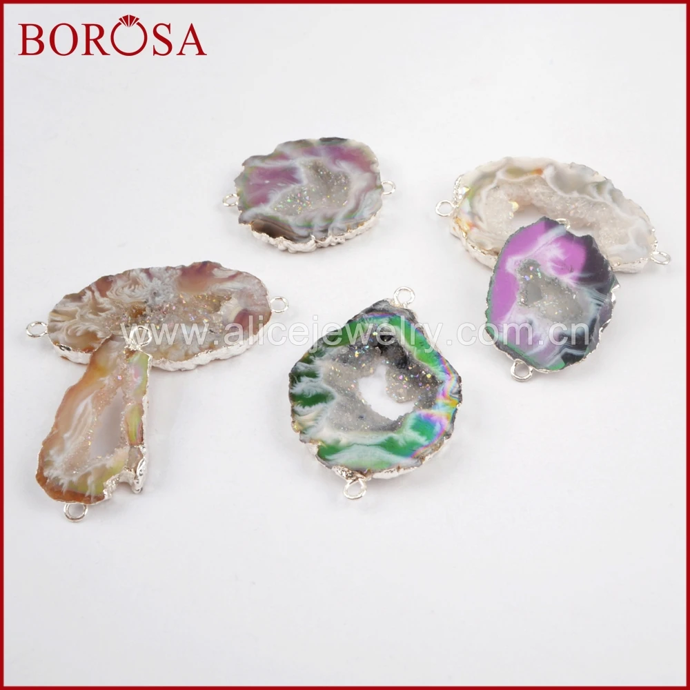 BOROSA 10 шт. Новое поступление Drusy серебряный цвет титан AB кулон агат Друза ломтик