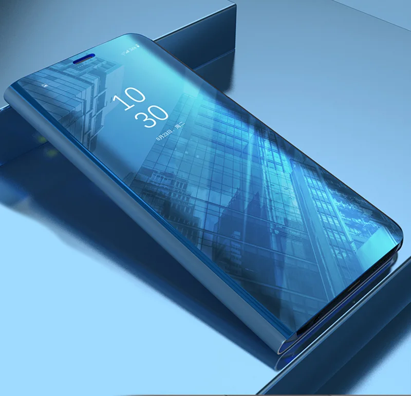 Blue Умный зеркальный флип-чехол для samsung Galaxy S8 S9 плюс S10 S10e S7 край S6 Note 9 8 J7 J5 A6 A8 J4 J8 J6 A5 крышка - Цвет: Blue