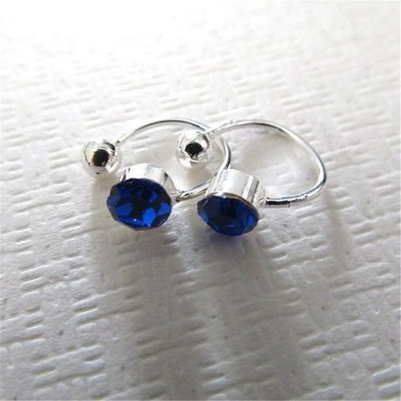 Blue 2 шт зажим на U тело серьга из горного хрусталя нос кольцо для губ Запонки Серьги Шпилька из нержавеющей стали серебро - Окраска металла: Blue
