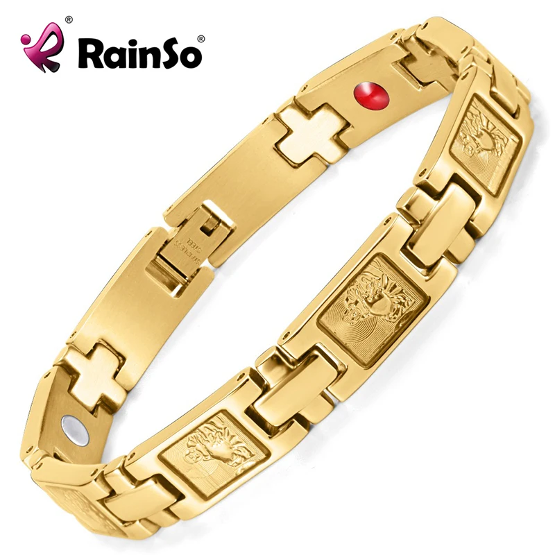 Rainso Золотой Будда Нержавеющая сталь Браслеты с подвесками и Магнитная био