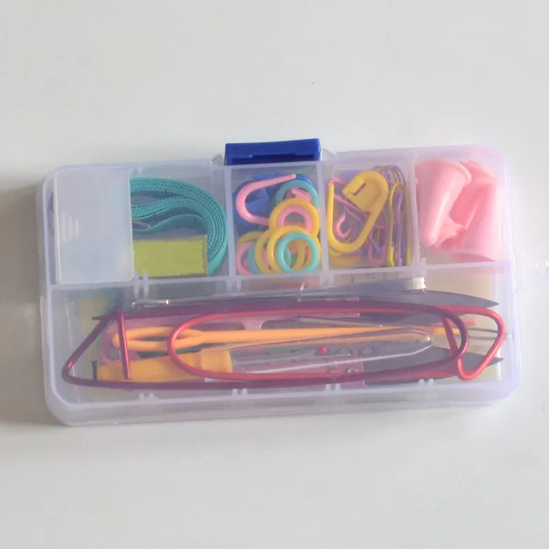 Домашний DIY Набор инструментов для вязания крючком защелка кривая игла метка ручное вязание крючком иглы стежки принадлежности для плетения с Чехол-коробкой - Цвет: 1 set Knitting Tools