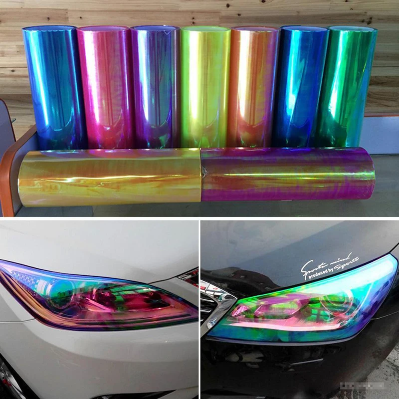 

100/200/300/400X30CM Shiny Chameleon Car Styling Headlights Taillights Translucent Film Lights Change Color Car Film Stickers