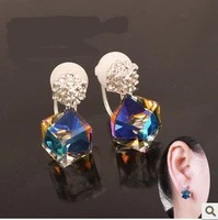 hot korean jewelry clip crystal earrings earings hypoallergenic square cushion without pierced ear clipclip on earrings in ears