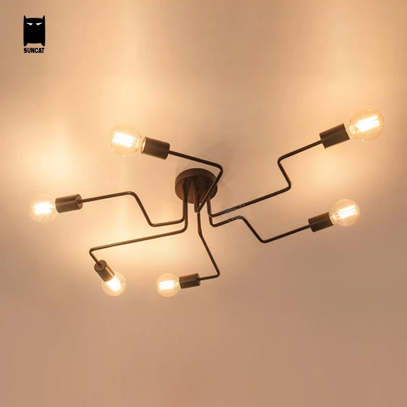 Железная труба черный белый Потолочный светильник современный Ретро