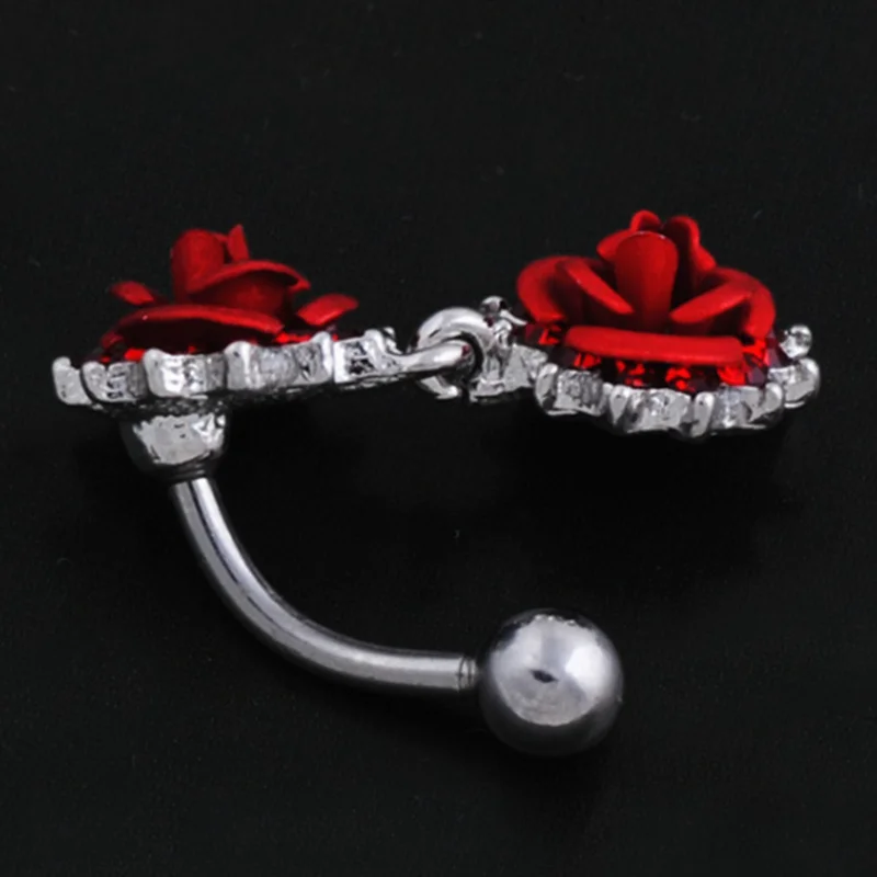 Модный Красная роза цветок пупка кольцо тело из нержавеющей стали ювелирные