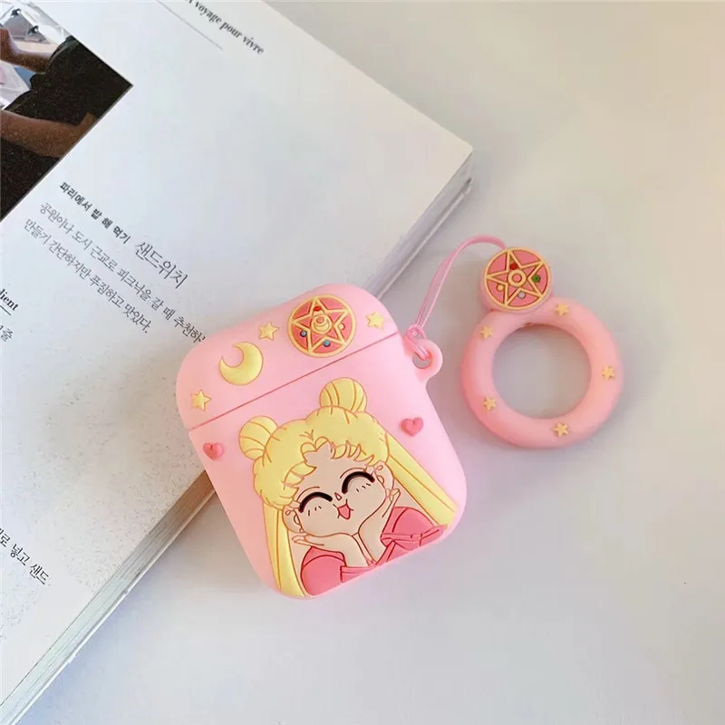 Симпатичные Сейлор Мун для Airpods чехол аксессуары с героями мультфильмов для Apple Airpods Bluetooth наушники защитные чехлы с брелком