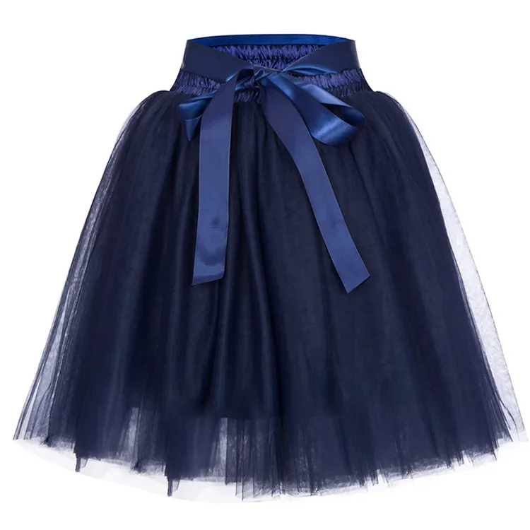 Navy blue Для женщин Высокая Талия фатиновая юбка принцессы для взрослых танцевальная юбка-американка трапециевидной формы Свадебная вечеринка пачки 7 слоев миди юбки Faldas Saia - Цвет: Navy blue