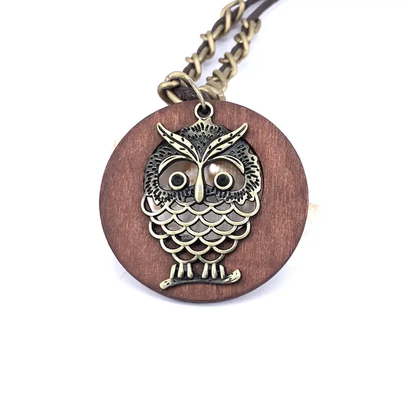 Винтажное ожерелье в античном стиле деревянные подвески виде совы из античного