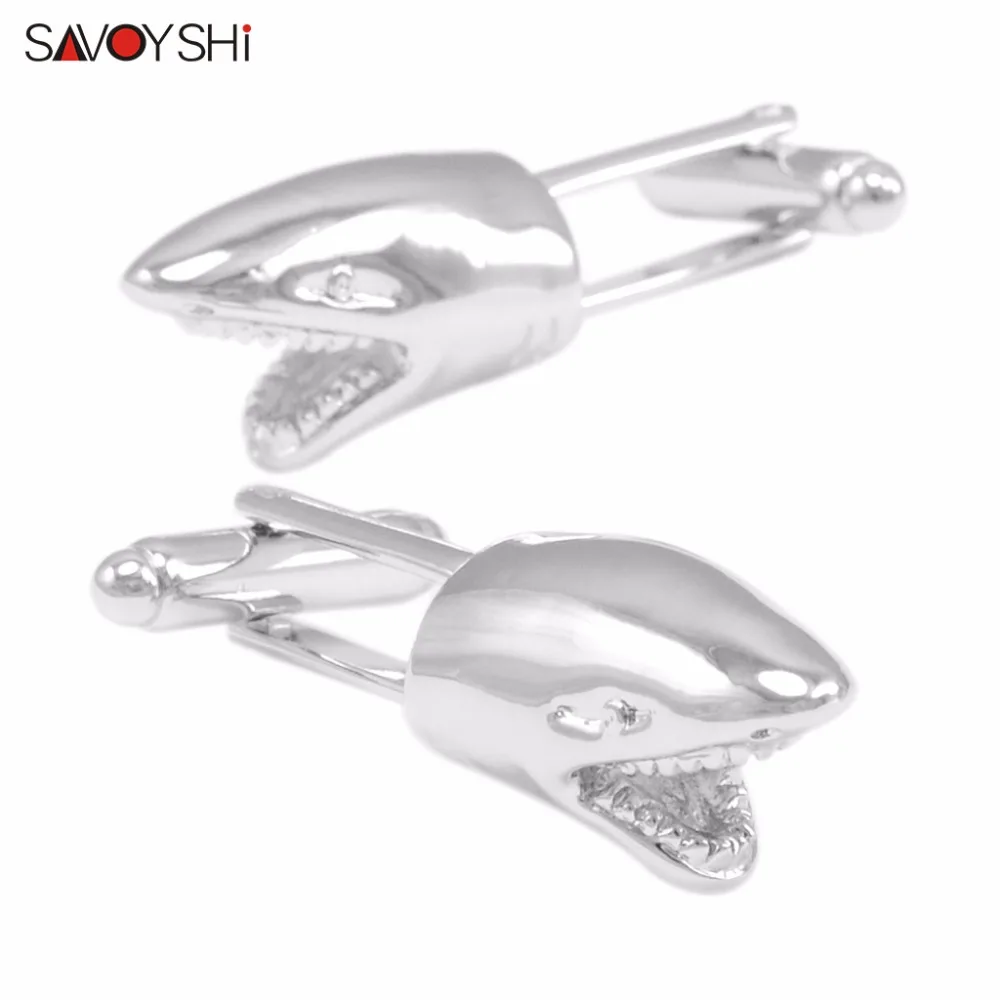 SAVOYSHI Новинка Акула модельные запонки для мужской рубашки запонки высокого качества из нержавеющей стали животных запонки модные ювелирные изделия