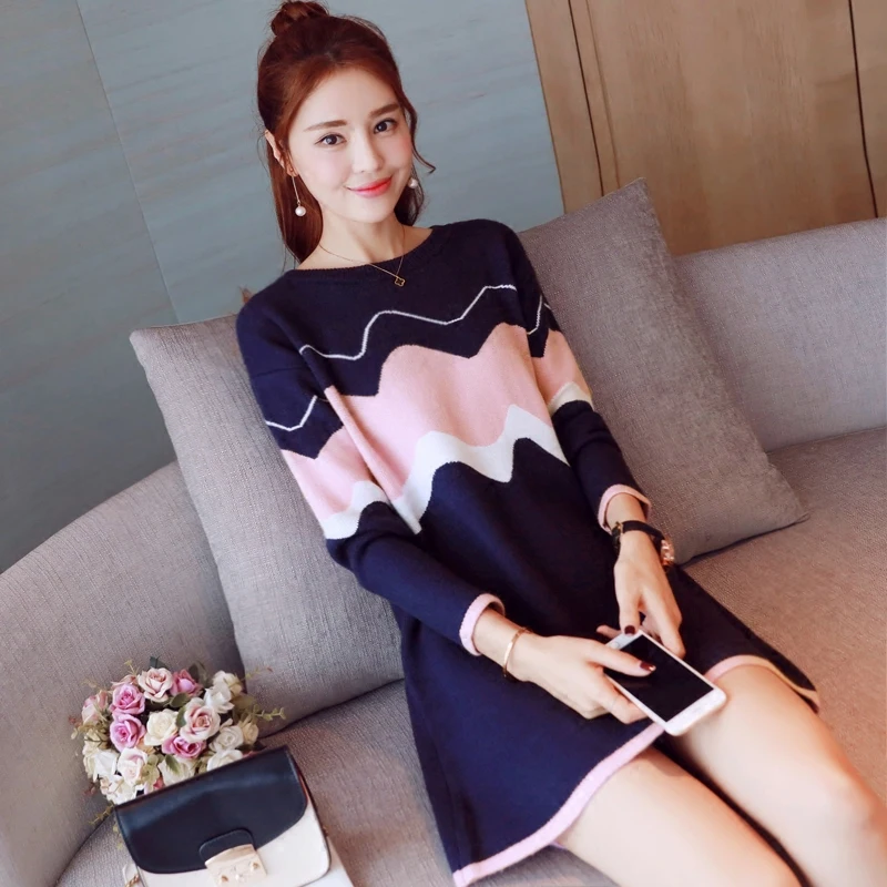 Симпатичные Длинные вязаные блузки большого размера d зимние женские свитера