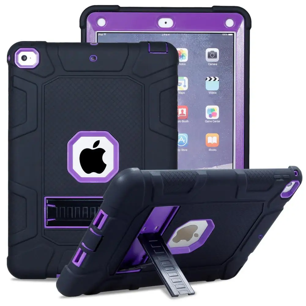 Black-Purple Противоударный сверхмощный резиновый ЖЕСТКИЙ чехол с подставкой-держателем чехол Обложка для iPad 9,7 чехол 6th Gen A1893 A1954 5th Gen A1822 A1823 - Цвет: Black-Purple
