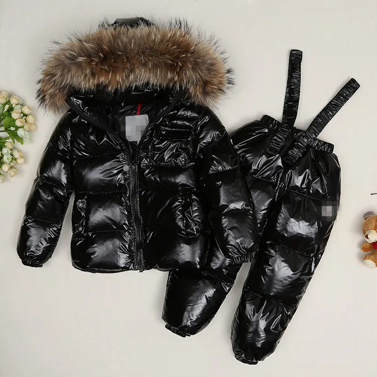 Black shiny Акция, зимняя куртка розничная, зимняя детская одежда пуховик, платье,, русский теплый костюм на утином пуху - Цвет: Black shiny