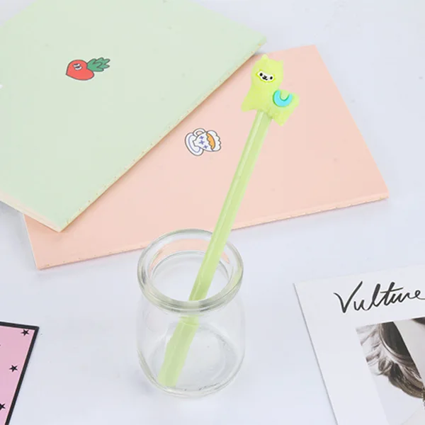 24 PCS Cartoon Creative Plush Alpaca Neutral Pen Cute Young Black Water-based Pen Student Stationery Kawaii School Supplies - Цвет: B