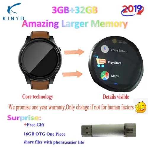 Brown with one gift Смарт-часы 3 ГБ+ 32 Гб 1,6 дюйма IP67 водонепроницаемый gps камера Часы сердечного ритма спортивные часы Поддержка sim карты smartwatch pk allcall w2 - Цвет: Brown with one gift