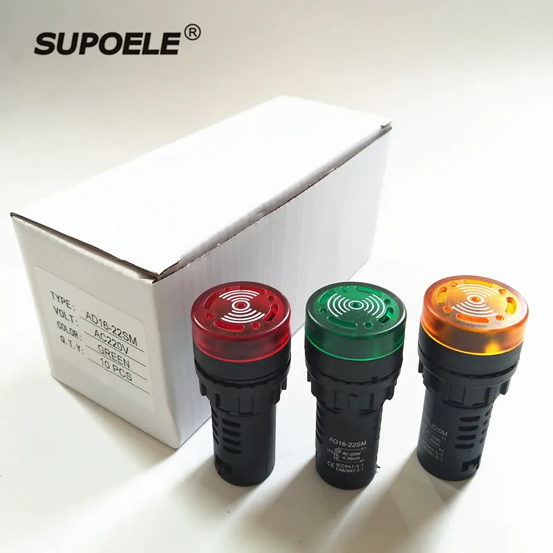 10 шт./лот 22 мм 220V 110V 24V 12V красный зеленый желтый черный индикатор зуммер лампа со