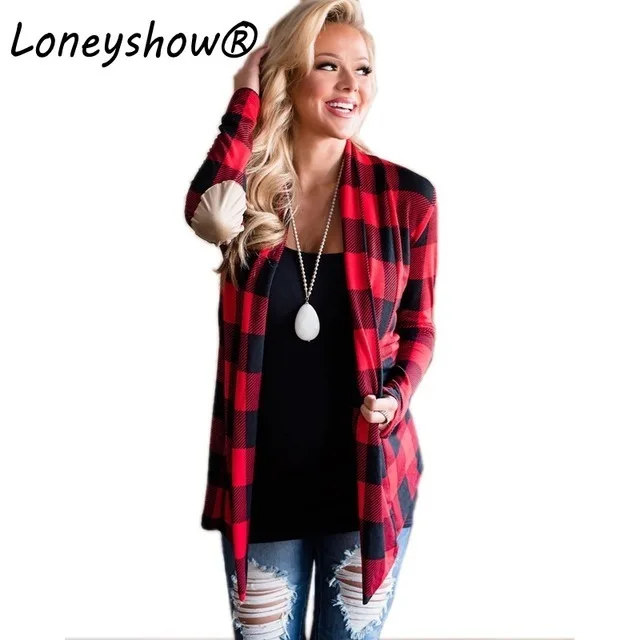 Loneyshow 2018 New Long Sleeve Plaid Cardigans Women Thin Autumn Coats Female Loose Casual Open Stitch Knitted Femme Outwear |