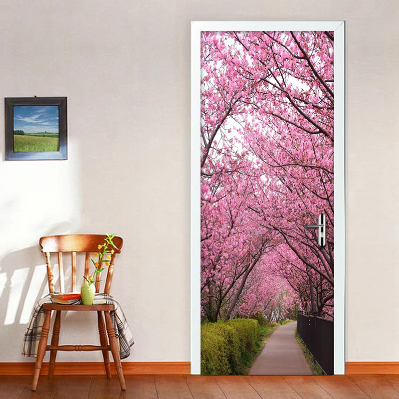 

3D Creative Door Sticker Bedroom Door Renovation Waterproof Self-Adhesive Mural Flower Tree Vinyl Wall Papers Home Decor Decals