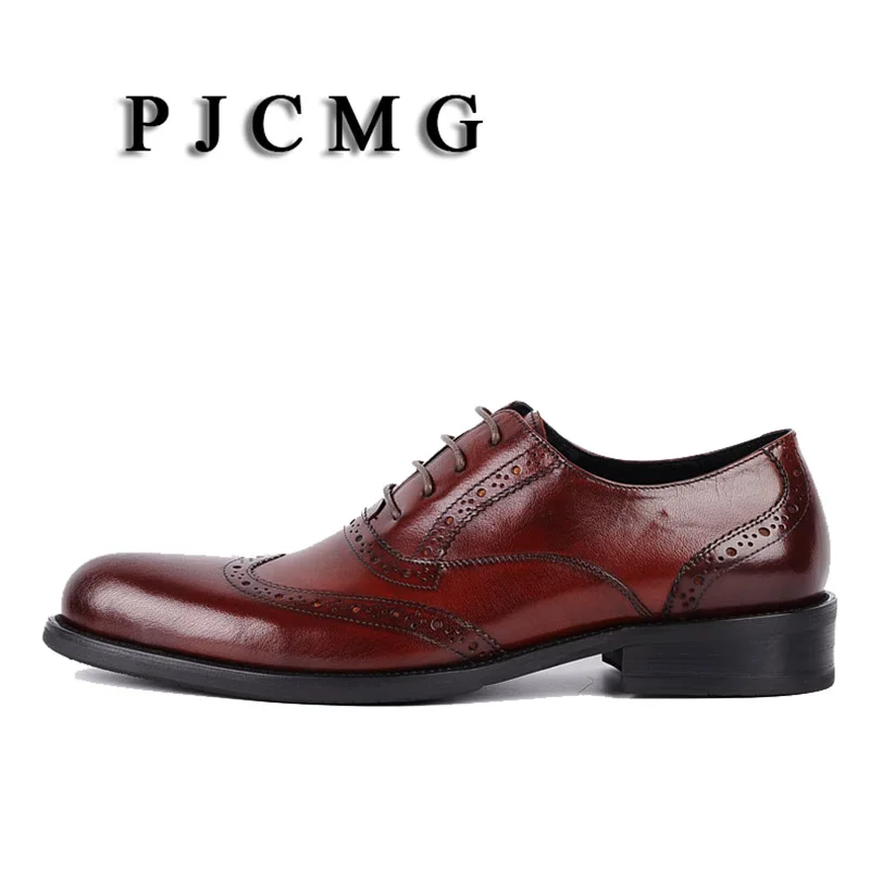 PJCMG/модные мужские оксфорды Цвет черный красный на шнуровке однотонные туфли с