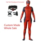 Детский костюм Дэдпула для взрослых мужчин из спандекса, лайкры, зентай, боди, ремень, головной убор, маска, кобура, комбинезон Дэдпула
