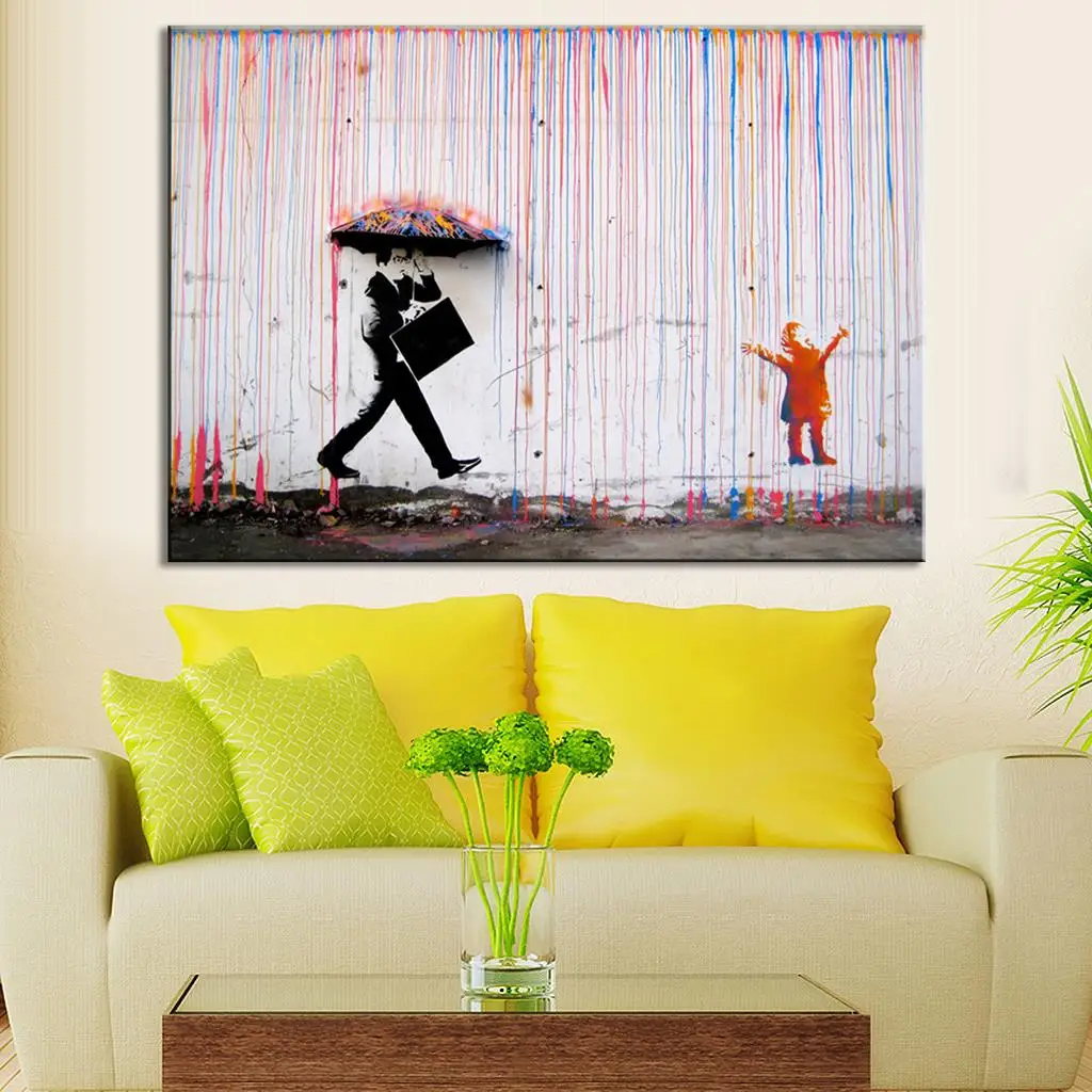 Banksy Art Colorful Rain Wall Canvas Living Room Decor Paint | Дом и сад