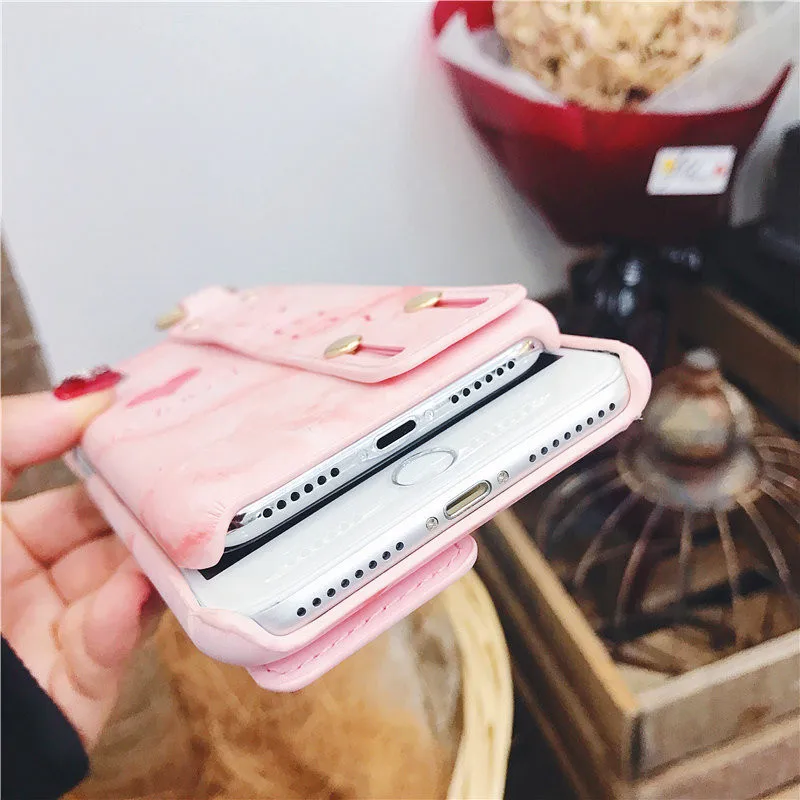 Жесткий чехол из искусственной кожи для iphone 8 8plus розовый телефона с ремешком на