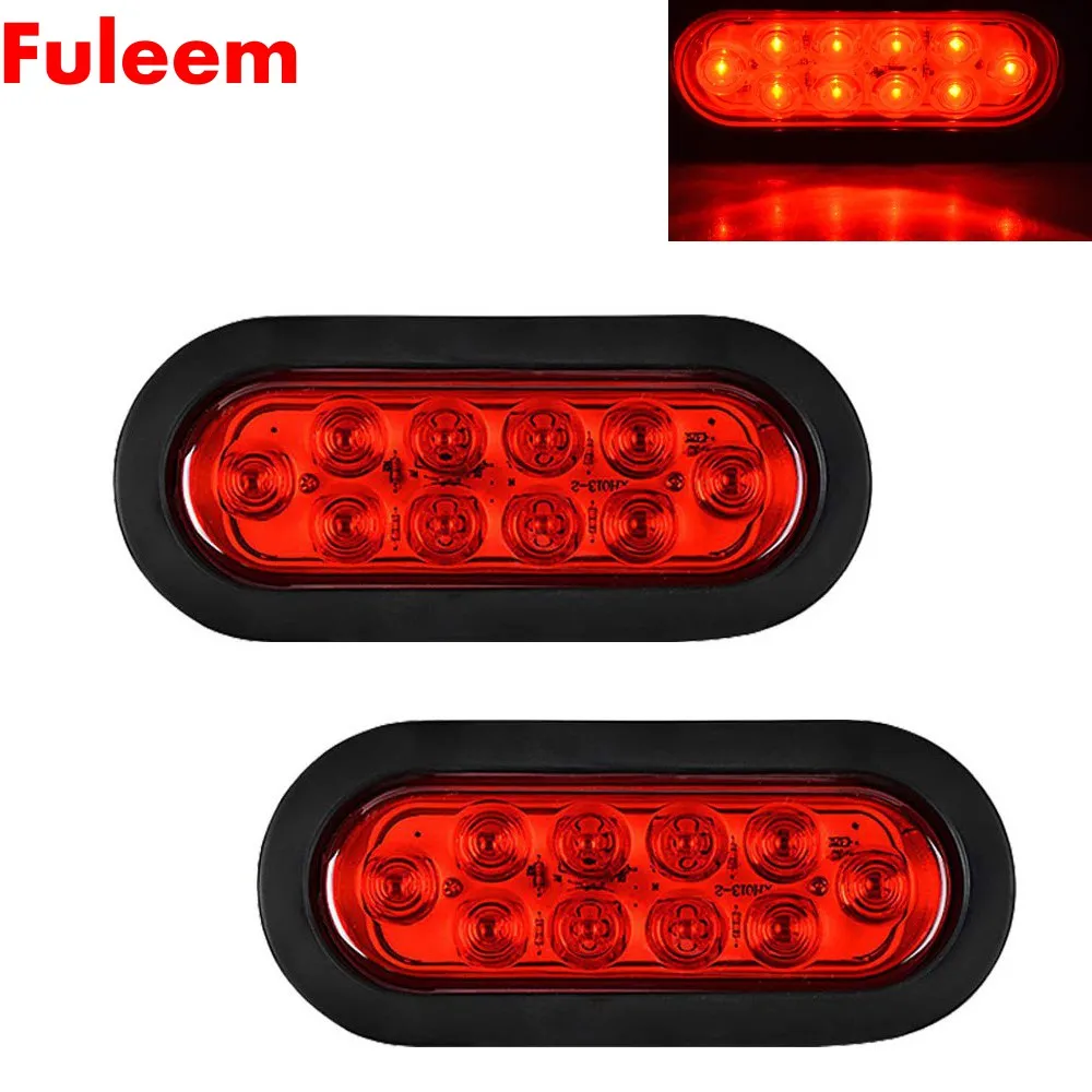 Fuleem 2PCS 6INCH 10 LED Surface Mount Oval Red Stop Brake Marker Tail Light 12V Waterproof |
