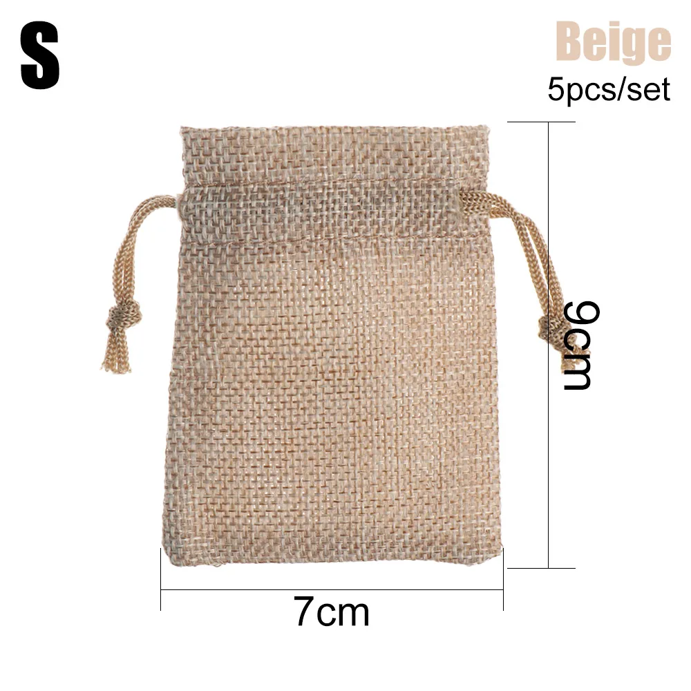 7x9cm beige Новые 5 шт винтажные натуральные мешковины Hessian джутовые сумки ювелирные изделия упаковочный мешочек для свадьбы пользу мешки для конфет шнурок подарочная сумка 3 размера - Цвет: 7x9cm beige