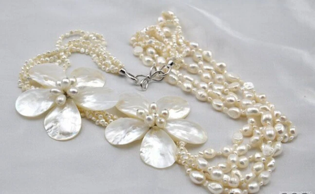 5strands 24&quot baroque white pearl shell flower necklace Factory Wholesale price Women Gift word Jewelry | Украшения и