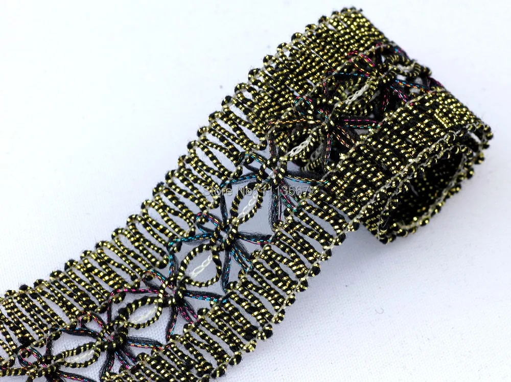 20 ярдов ремесла плетеная Золотая черная отделка кружевная Лента декорированная