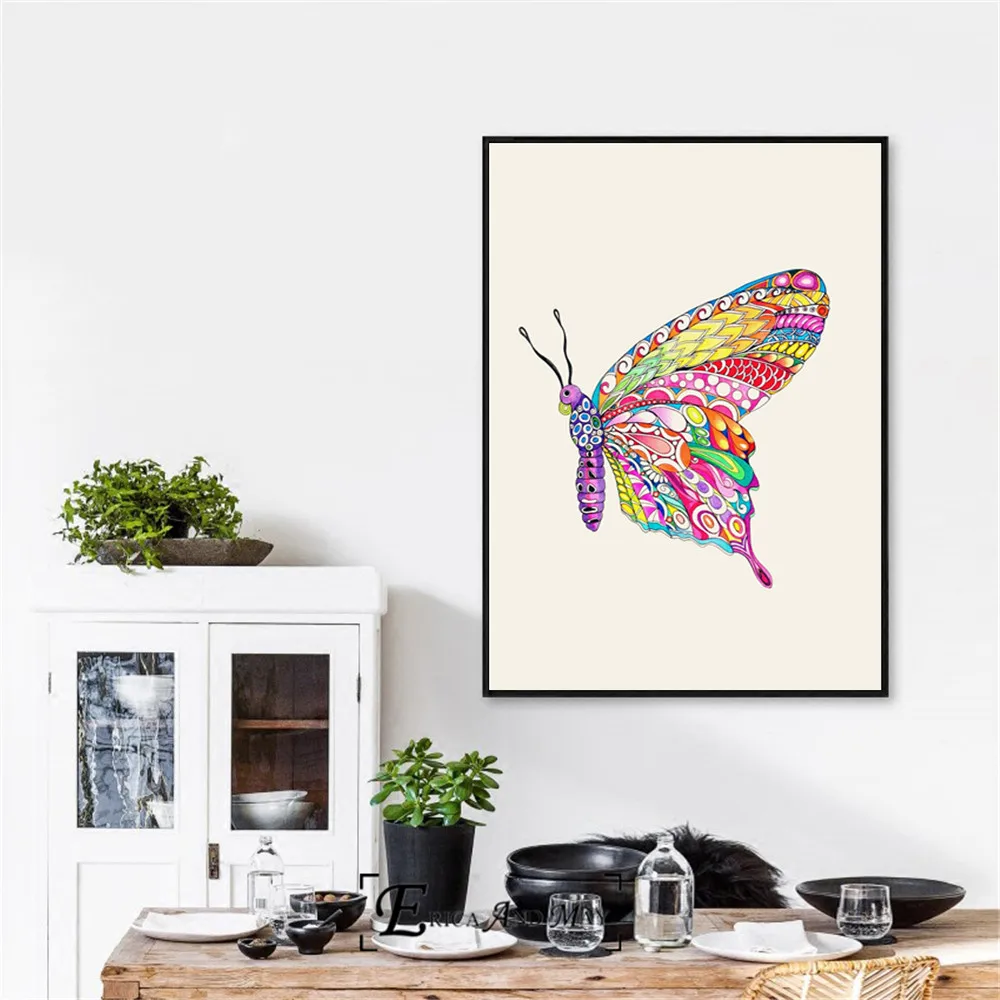Абстрактная Настенная картина на холсте с птицей бабочкой стрекозой плакаты и