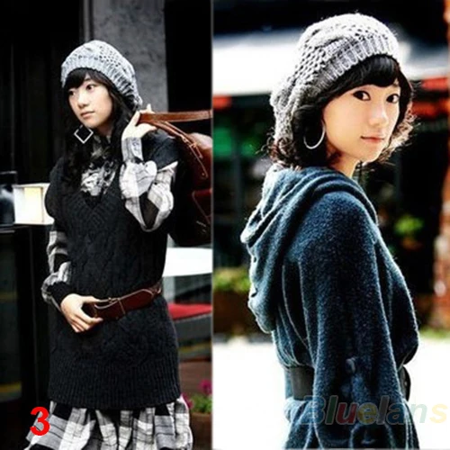 Новая мода Дамский берет плетеная мешковатая шапка вязаная крючком теплая