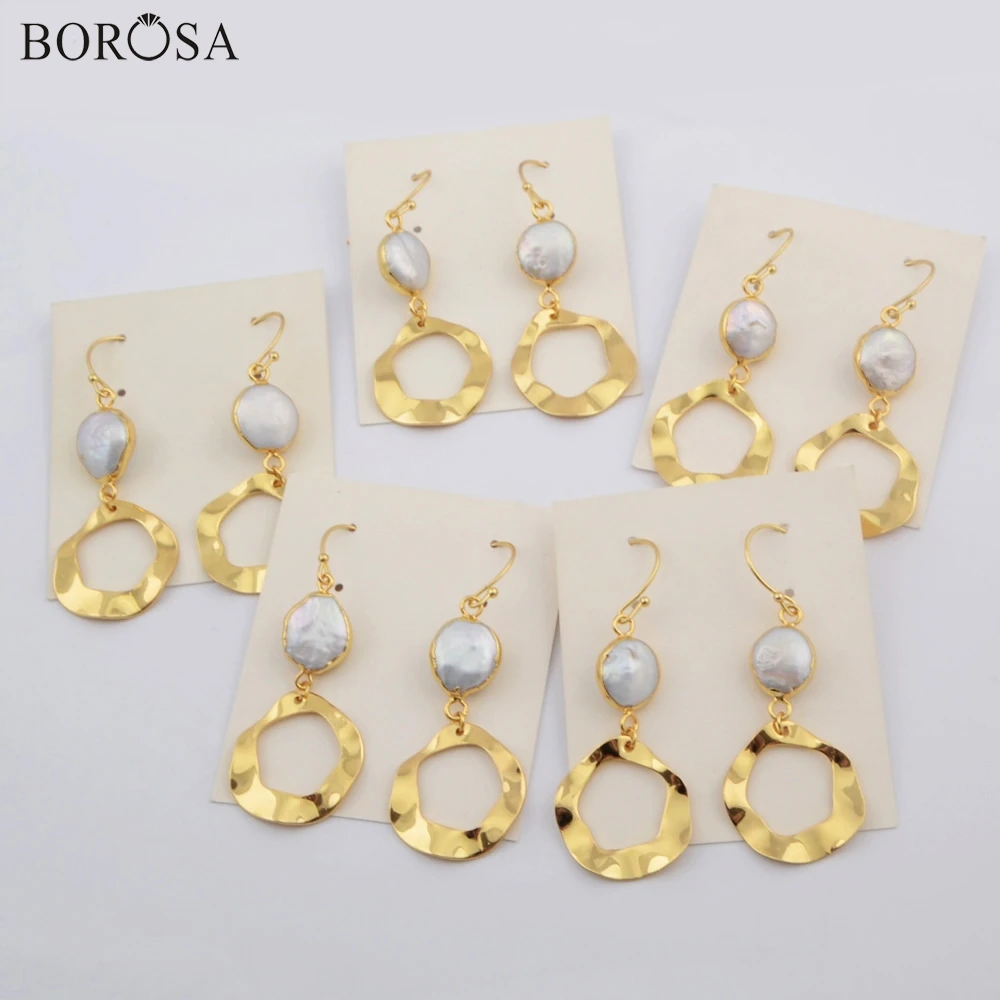 BOROSA новая мода золотой цвет натуральный пресноводный жемчуг висячие серьги бохо
