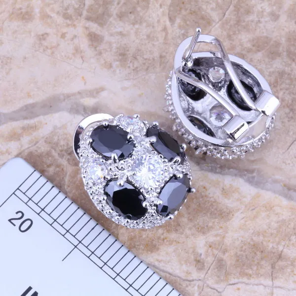 Черный кубический цирконий Белый CZ посеребренный комплект ювелирных изделий