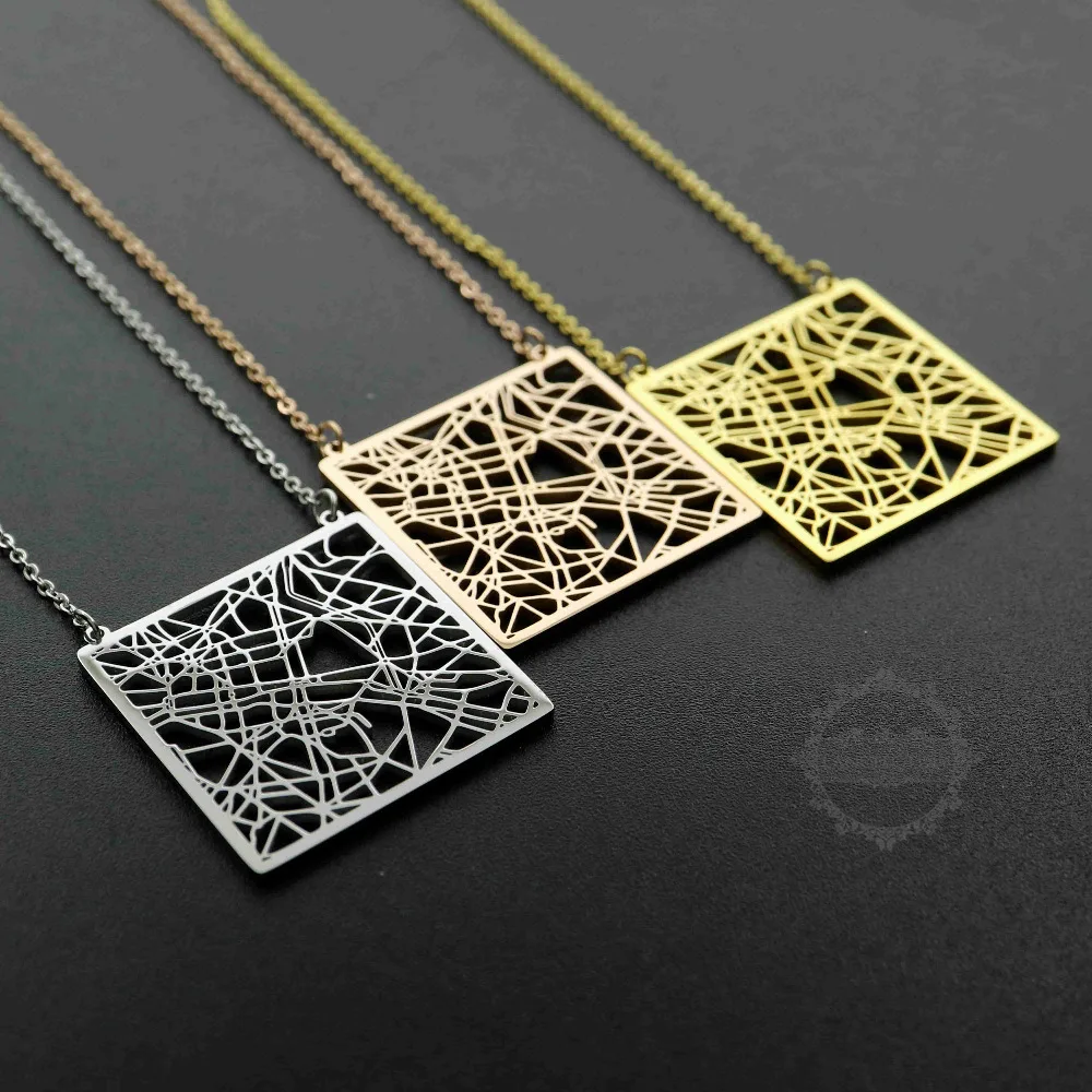 32 мм розовое золото серебро Sqaure Париж Карта города чистая работа подвеска из