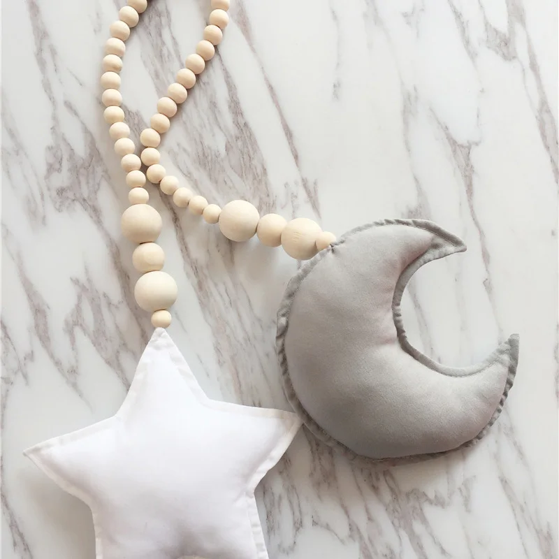 85 см бусины из натурального дерева ткань Стеганные звезды луна кулон с днем